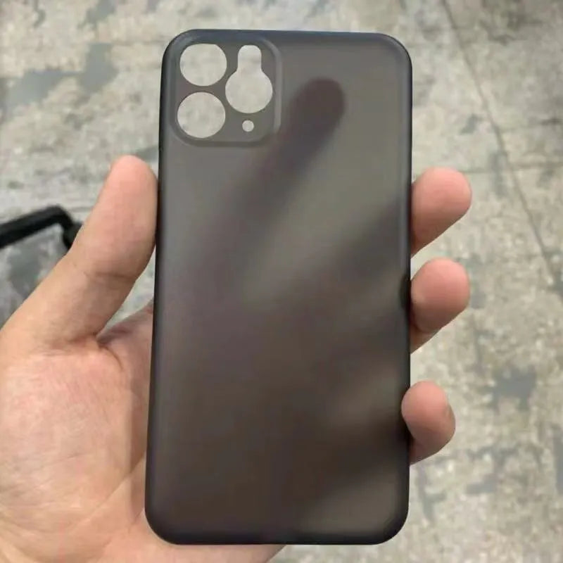 Ultra-thin frosted PP solid colour iPhone case in black with matte finish and precise cutouts