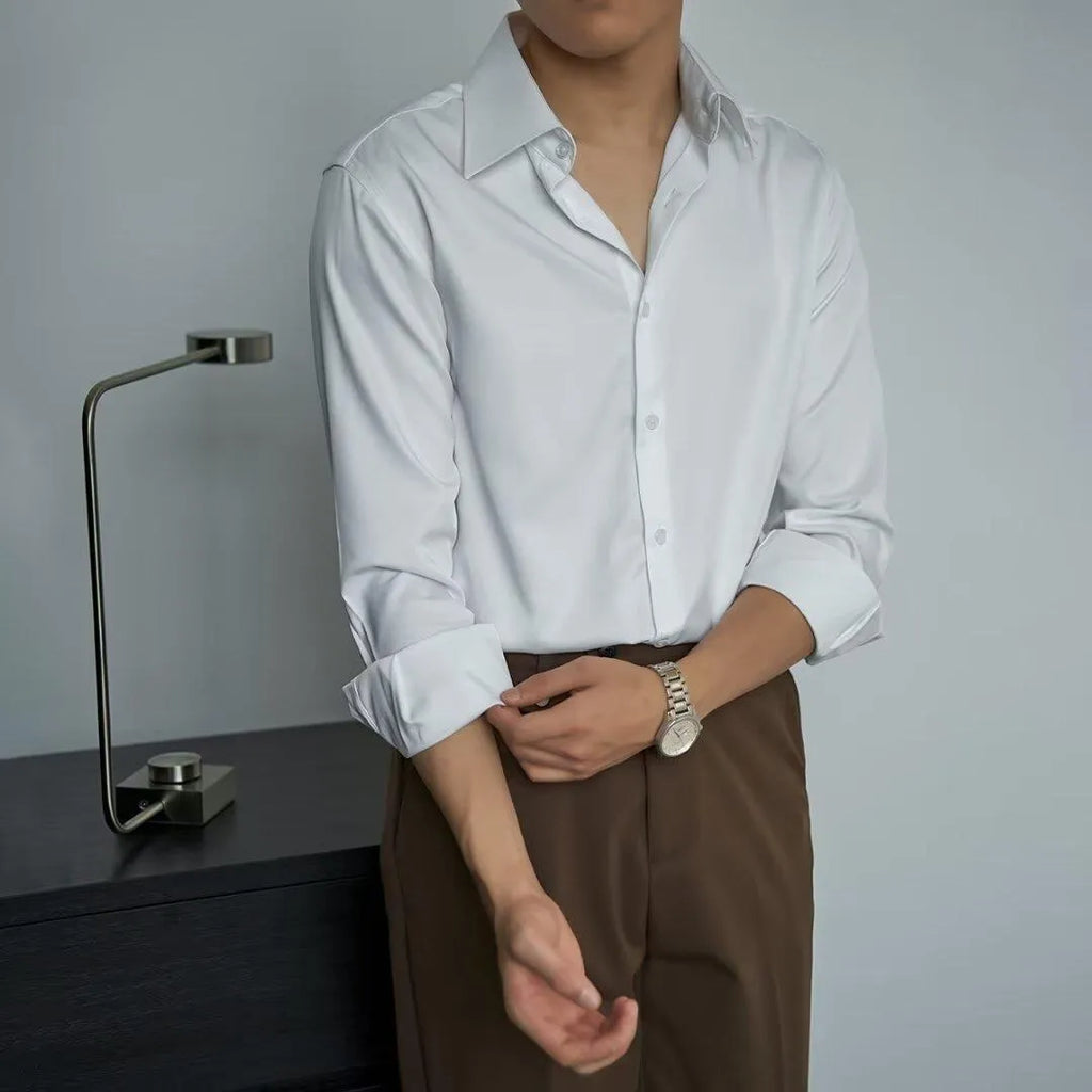 Men's Korean style slim fit cardigan shirt in polyester fabric, long sleeve design in autumn colours