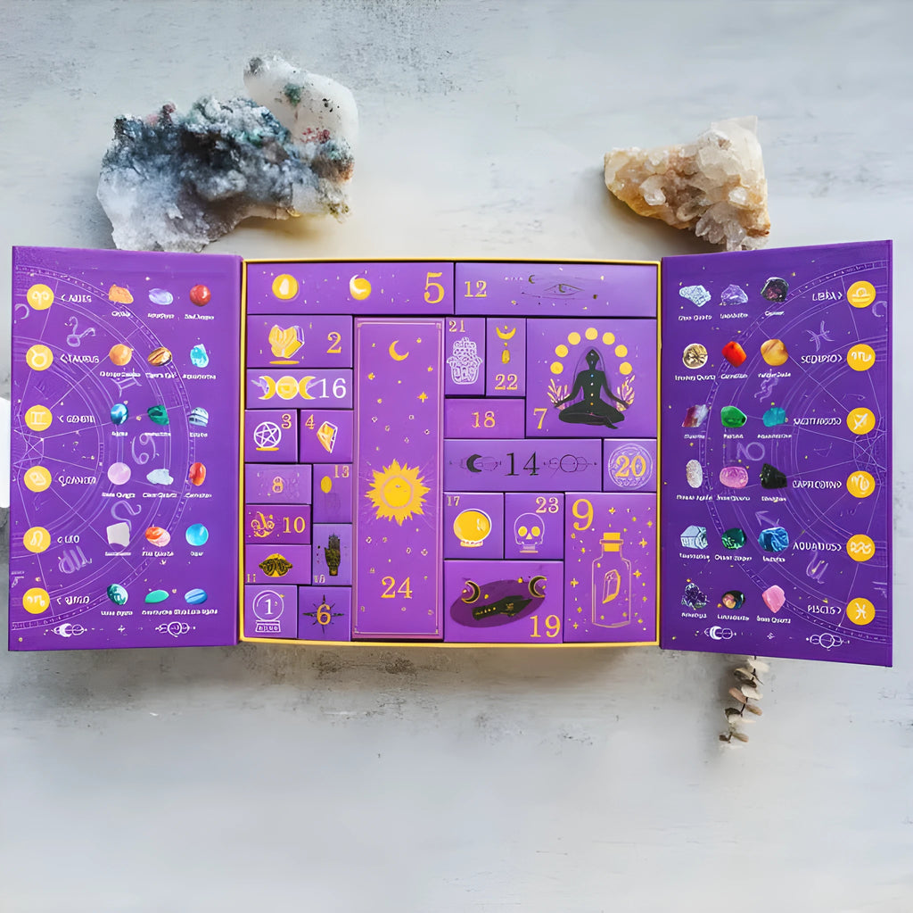 Halloween gift box with crystal decoration showing countdown calendar and 33.5x30.5cm dimensions