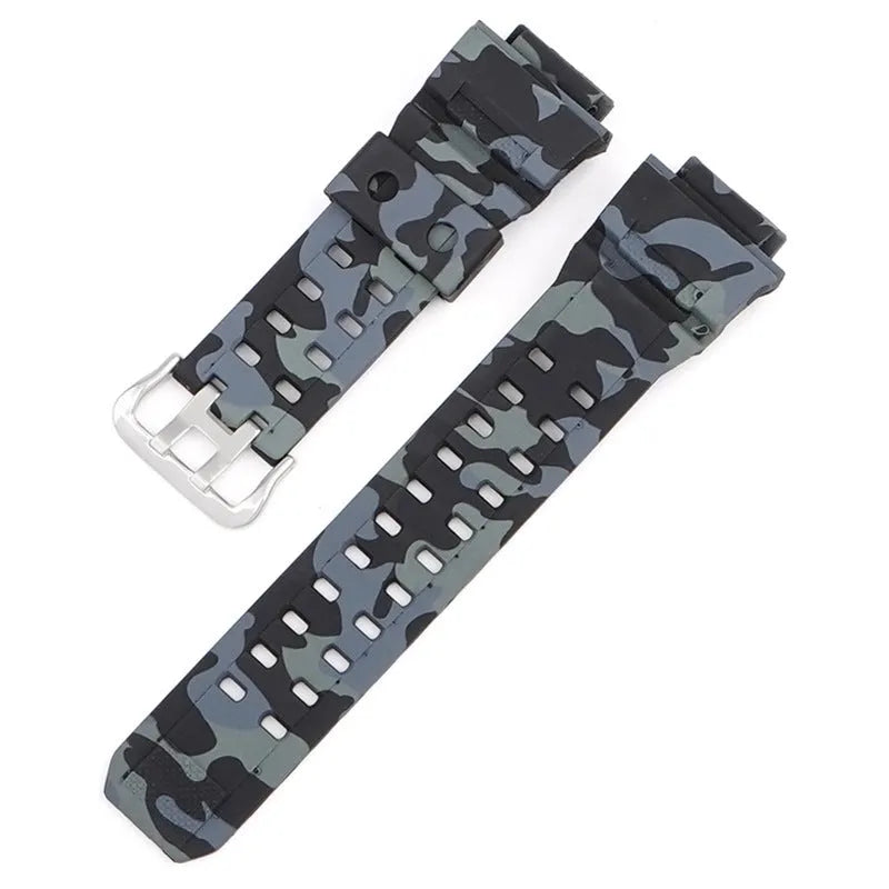 Camouflage TPU rubber watch strap with silver buckle, 12+7cm length