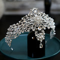 Baroque bride crown headwear silver alloy with electroplated finish dotted pearl and quota decoration 15cm diameter 7.5cm height