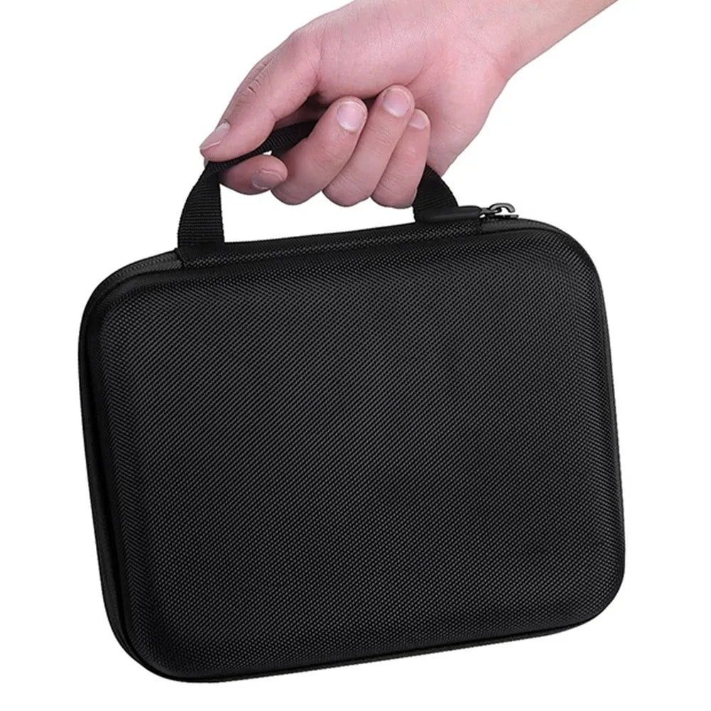 Red EVA essential oil storage bag with 30 compartments for 15ml bottles, shown wall-mounted.