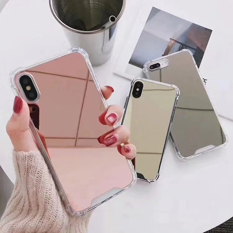 Mirrored back protective TPU case for iPhone on a table