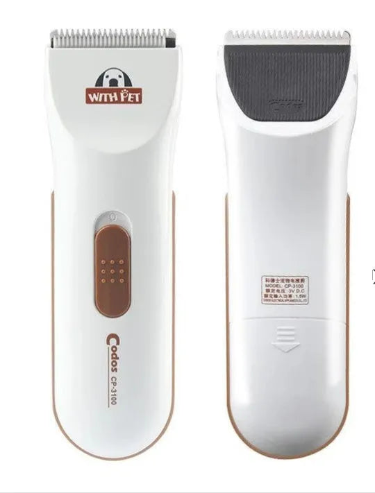 White electric pet hair clipper with ceramic blade for grooming cats and dogs