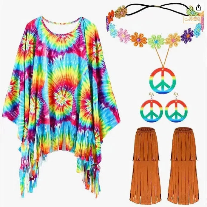 Tie dye cloak costume with bell sleeves in spandex fabric multiple colour options