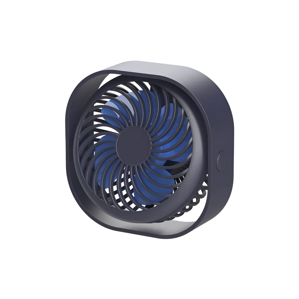 USB charging portable desk fan with plastic blades and rotary switch in blue colour option