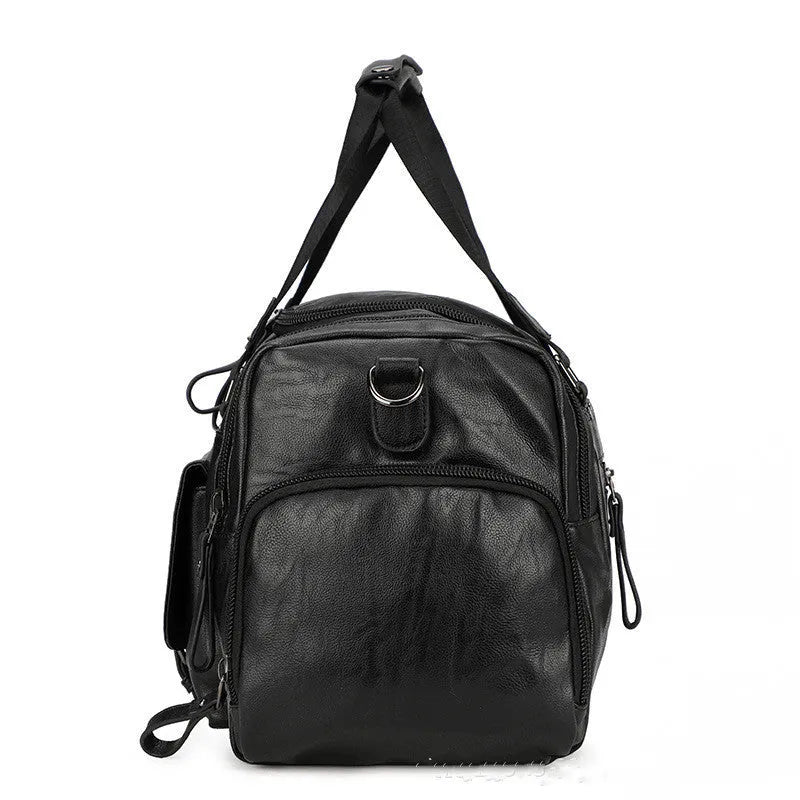 Black wheeled duffle travel bag with telescopic handle and separate shoe compartment