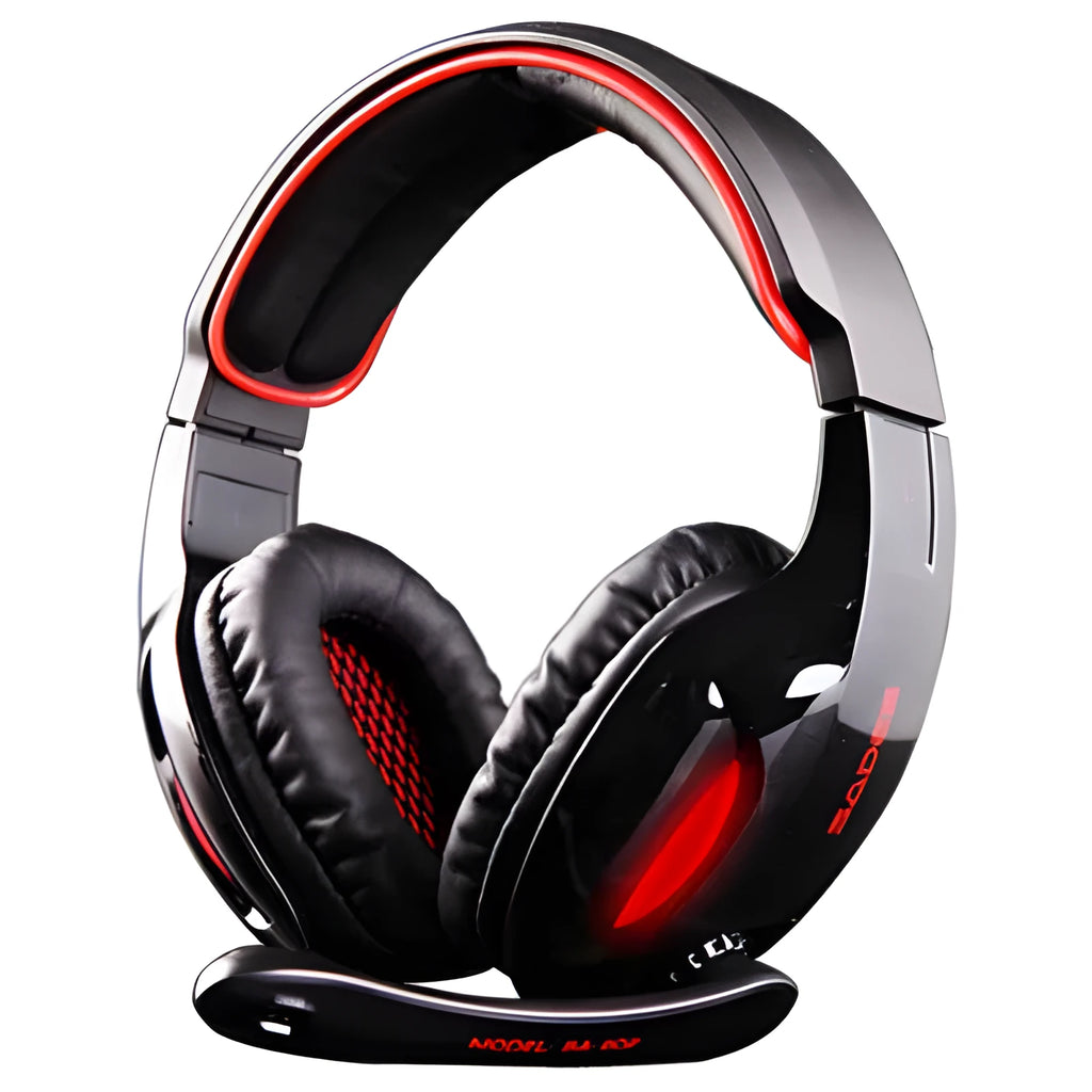 Black SADES SA902 wired USB gaming headset with over-ear cups on a desk.