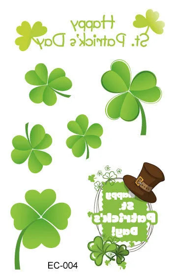 Children's temporary tattoo sticker with Irish festival clover design measuring 120 × 75mm