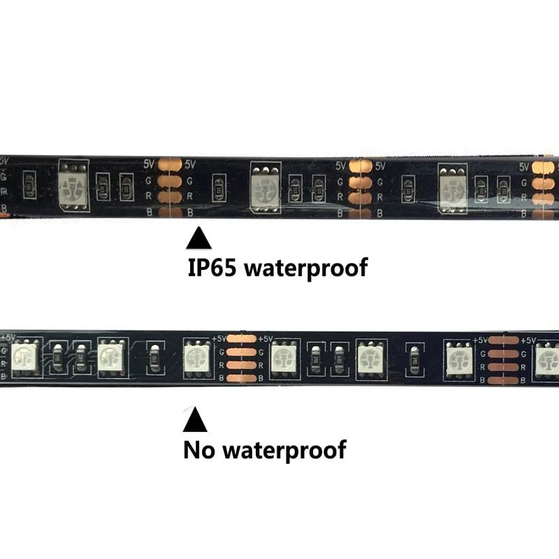 1 metre long flexible USB LED light strip showing SMD5050 chips, with a connected USB cable.