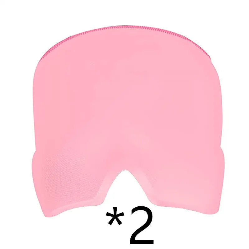 Cold therapy gel eye mask for headache relief in black colour on forehead