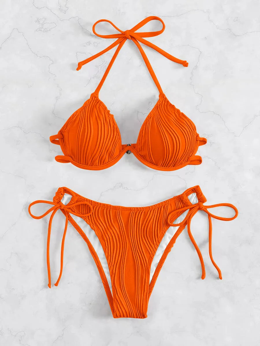 Women's steel bracket bikini swimsuit in polyester with wired top support
