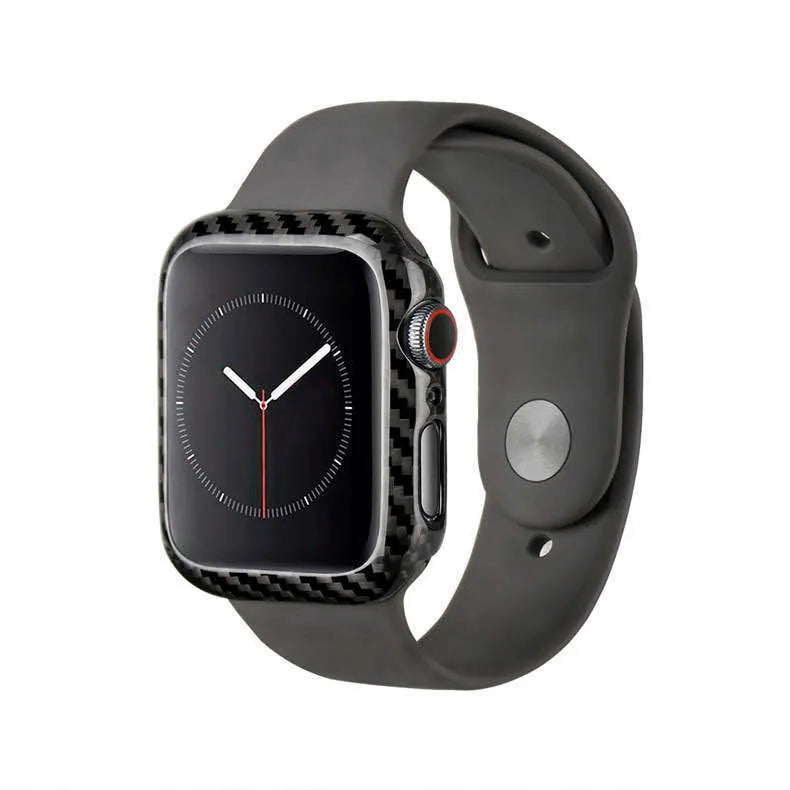 Apple Watch Series 4 44mm carbon fibre half wrap leather case in black