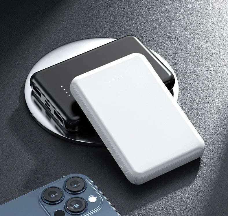 Black and white electric heating vest power bank with dimensions 97x64x14mm.