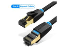 CAT8 shielded Ethernet network cable with RJ45 connectors, available in flat and round styles in various lengths.