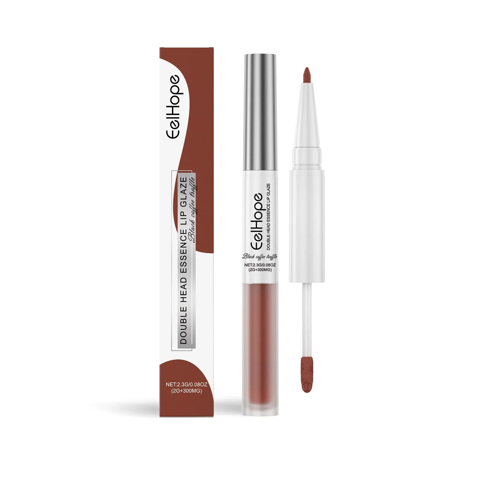 Double-headed lip liner and lip lacquer pen with three colour options displayed