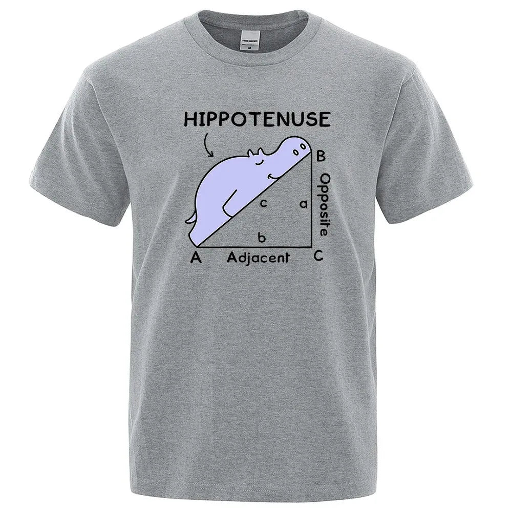 Loose fit cotton T-shirt with a humorous Hippotenuse Opposite Adjacent maths print in multiple colours.