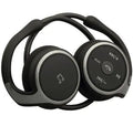 Stereo wireless Bluetooth headset in black with ear hooks and inline microphone