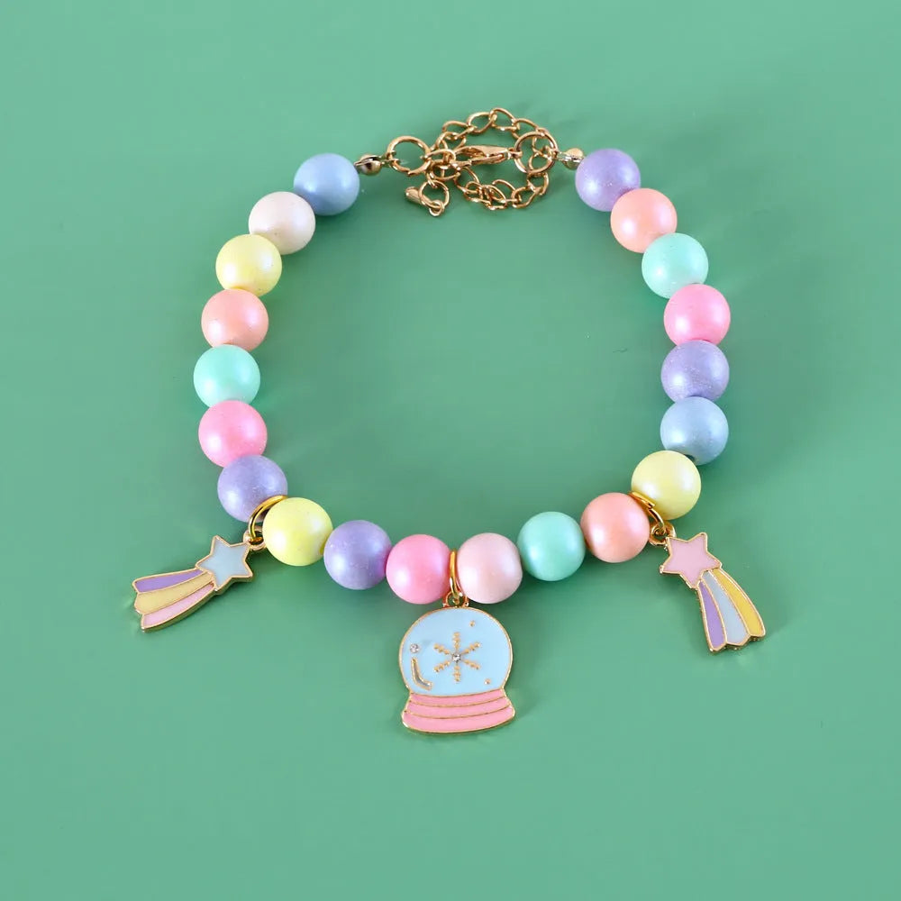 Colourful macaron-themed pet collar and bracelet set for cats, dogs, rabbits in resin with moon, meteor designs