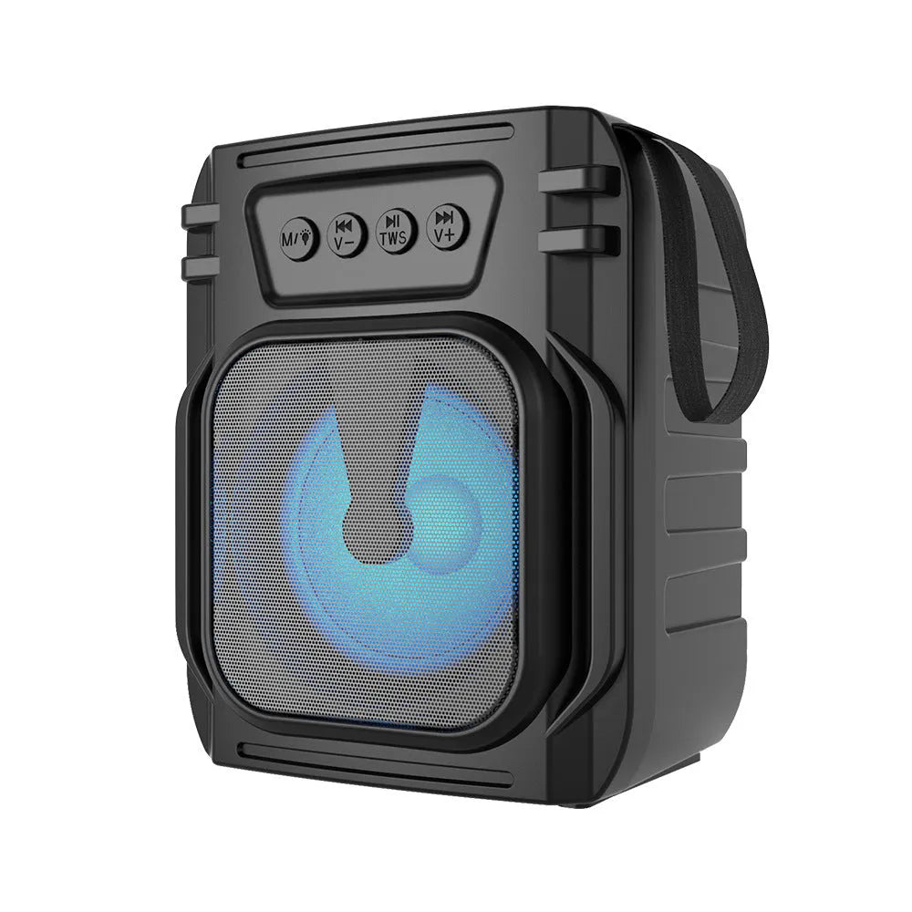 3107 colour portable Bluetooth speaker with mini card slot showing compact 110x87x137mm dimensions