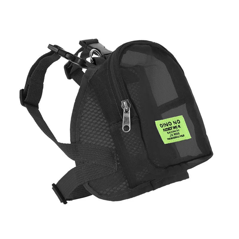 Solid-colour polyester dog backpack for portable pet carrying in black, blue, dark gray, or purple.