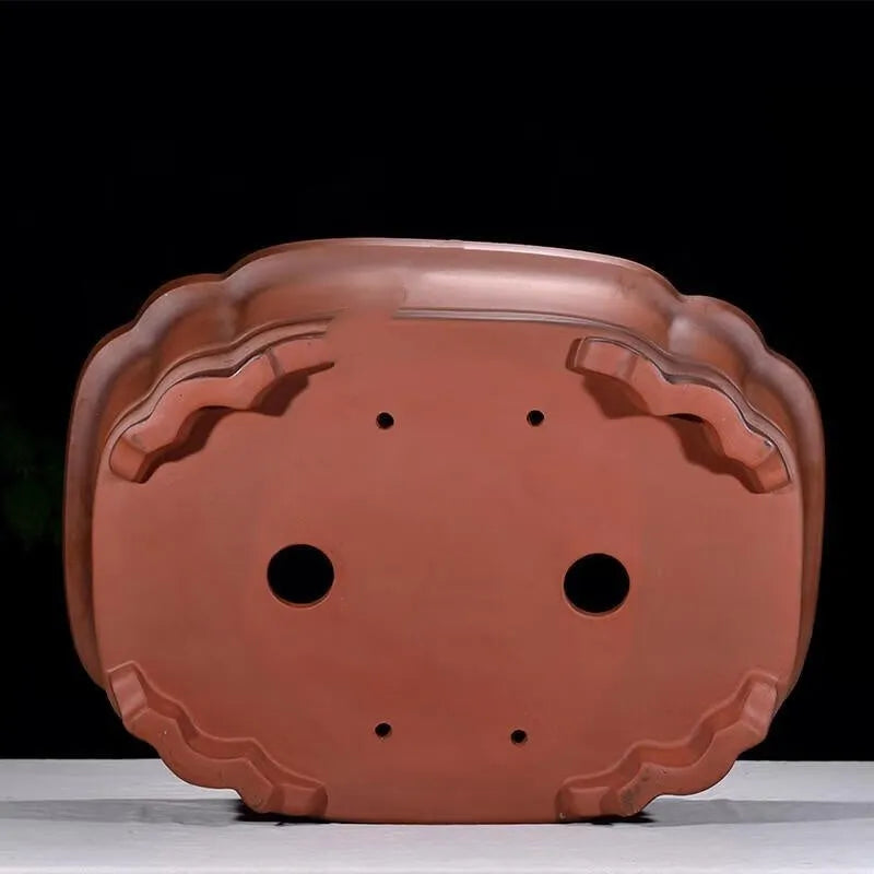Chinese antique purple clay flower pot with jade belt crabapple design measuring 71cm in length