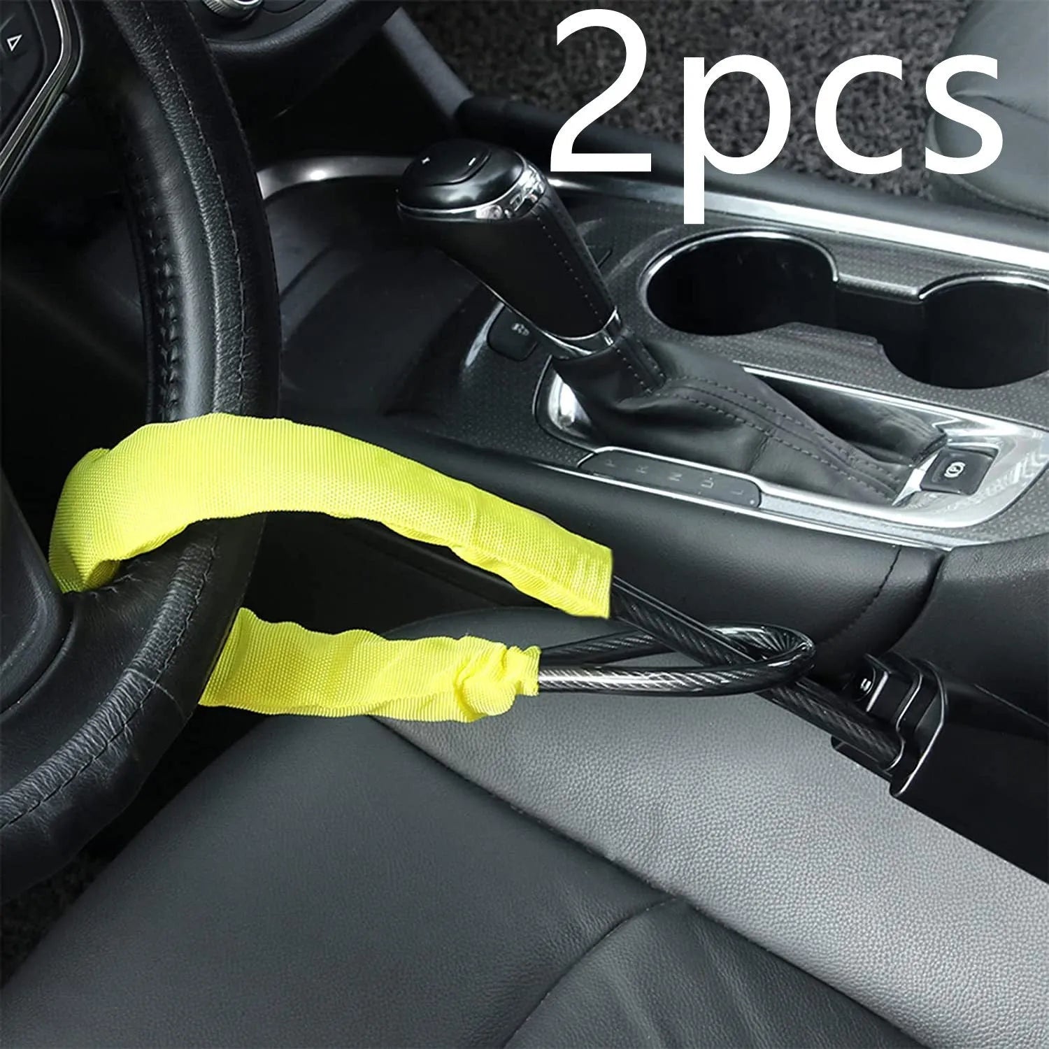Red car steering wheel lock with wire rope security cable for General Motors vehicles