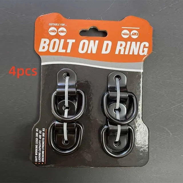 Galvanised black carbon steel pull ring floor hook for universal vehicle mounting.