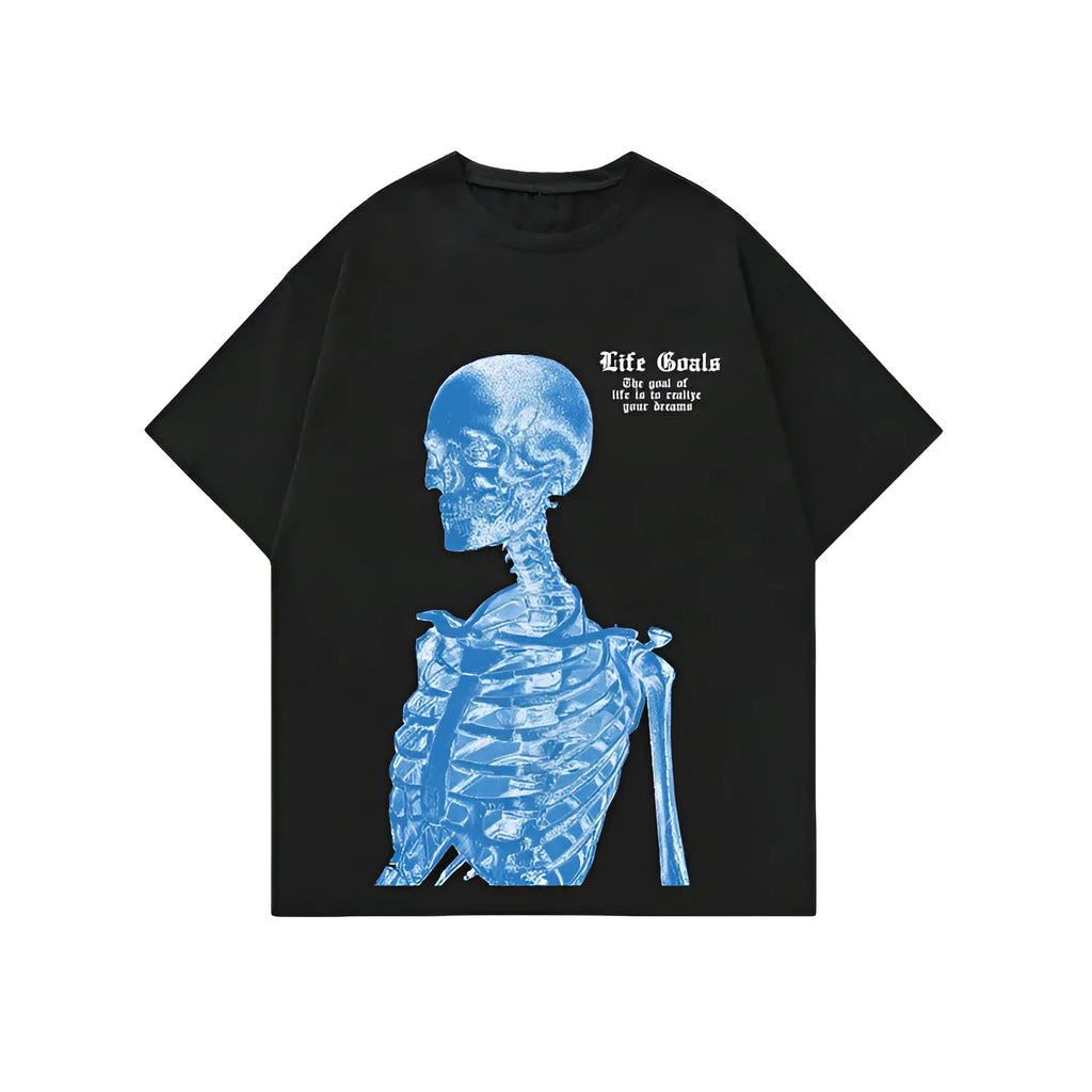 Men's short-sleeved printed sports t-shirt in a casual streetwear style, showing digital print detail.