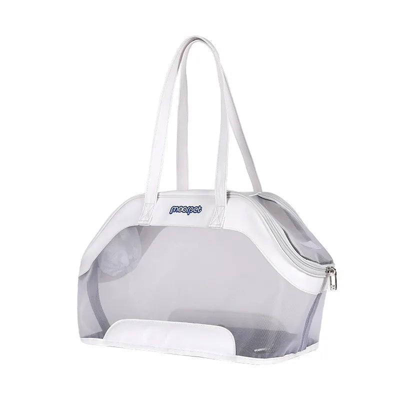 MOORPET leather cat carry bag in Milan White colour showing 25 litre capacity.