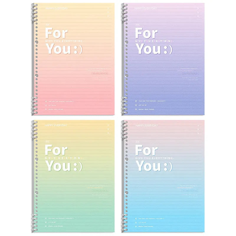 Gradient colour removable coil notebook showing spiral binding and PP cover