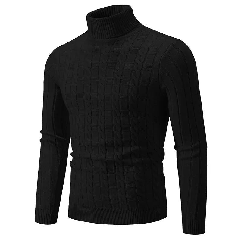 Men's slim fit chenille turtleneck pullover sweater in neutral colour on hanger