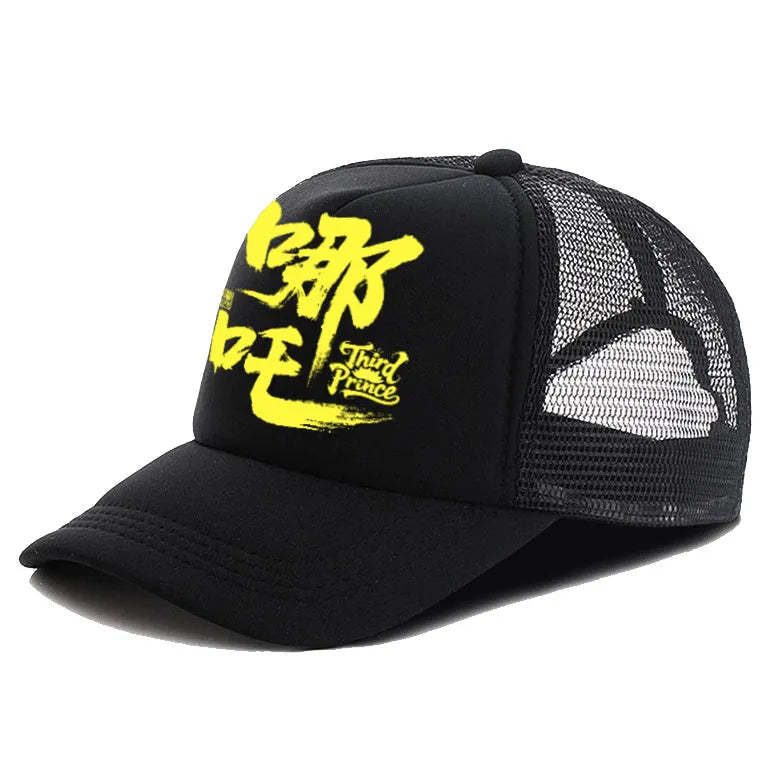 Men's polyester baseball cap shown in multiple colour options including black, blue, and white