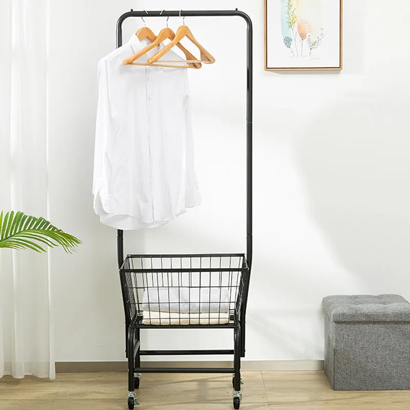 Single rod pulley storage car for wardrobe organisation with iron construction and caster wheels