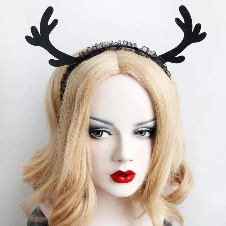 Halloween funny headband made from felt cloth, black lace, ribbon, and iron headband base in multiple colour styles