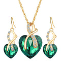 Heart shaped faux Austrian crystal zircon earrings with water wave chain in alloy, red colour option