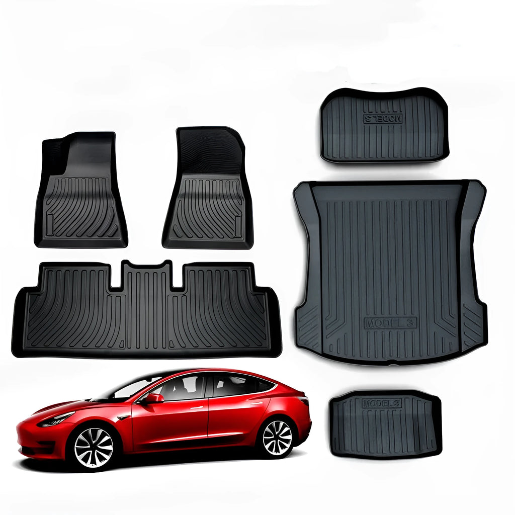 Rubber car floor mat for Tesla vehicles with TPE footrest section