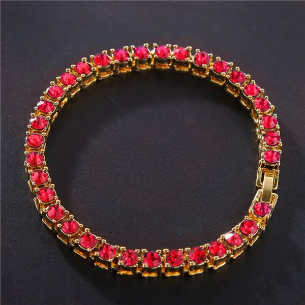 Men's geometric hip hop bracelet with zirconia rhinestones on single-row chain in multiple colour options