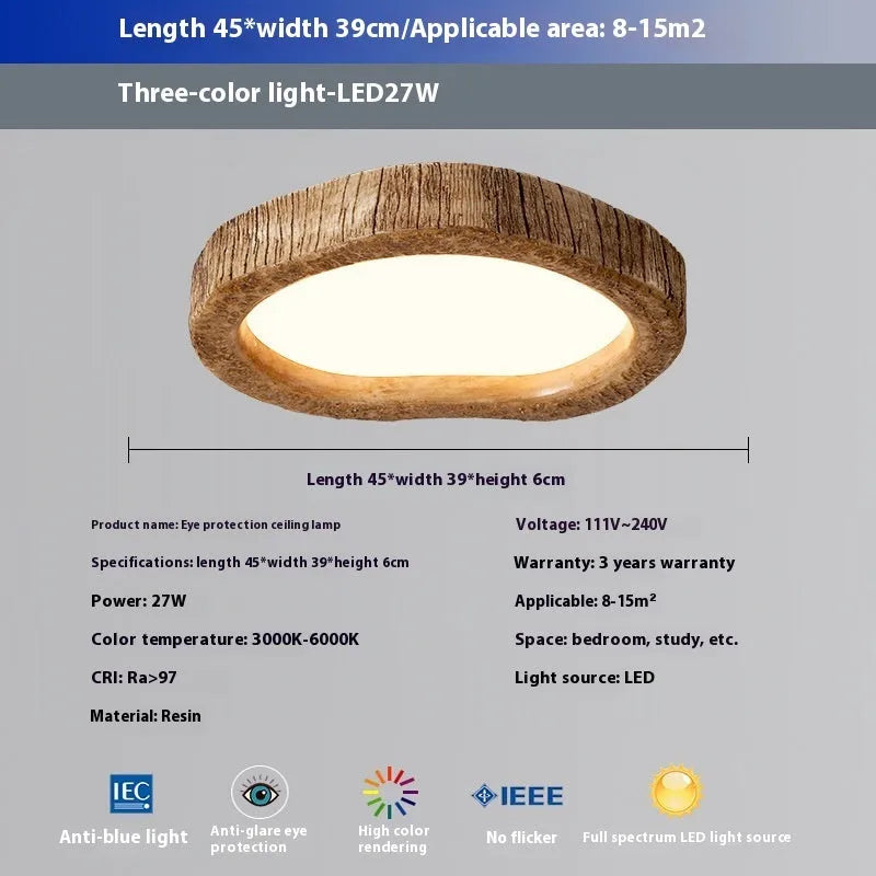 Wood grain finish circular ceiling lamp in new Chinese style with LED lighting