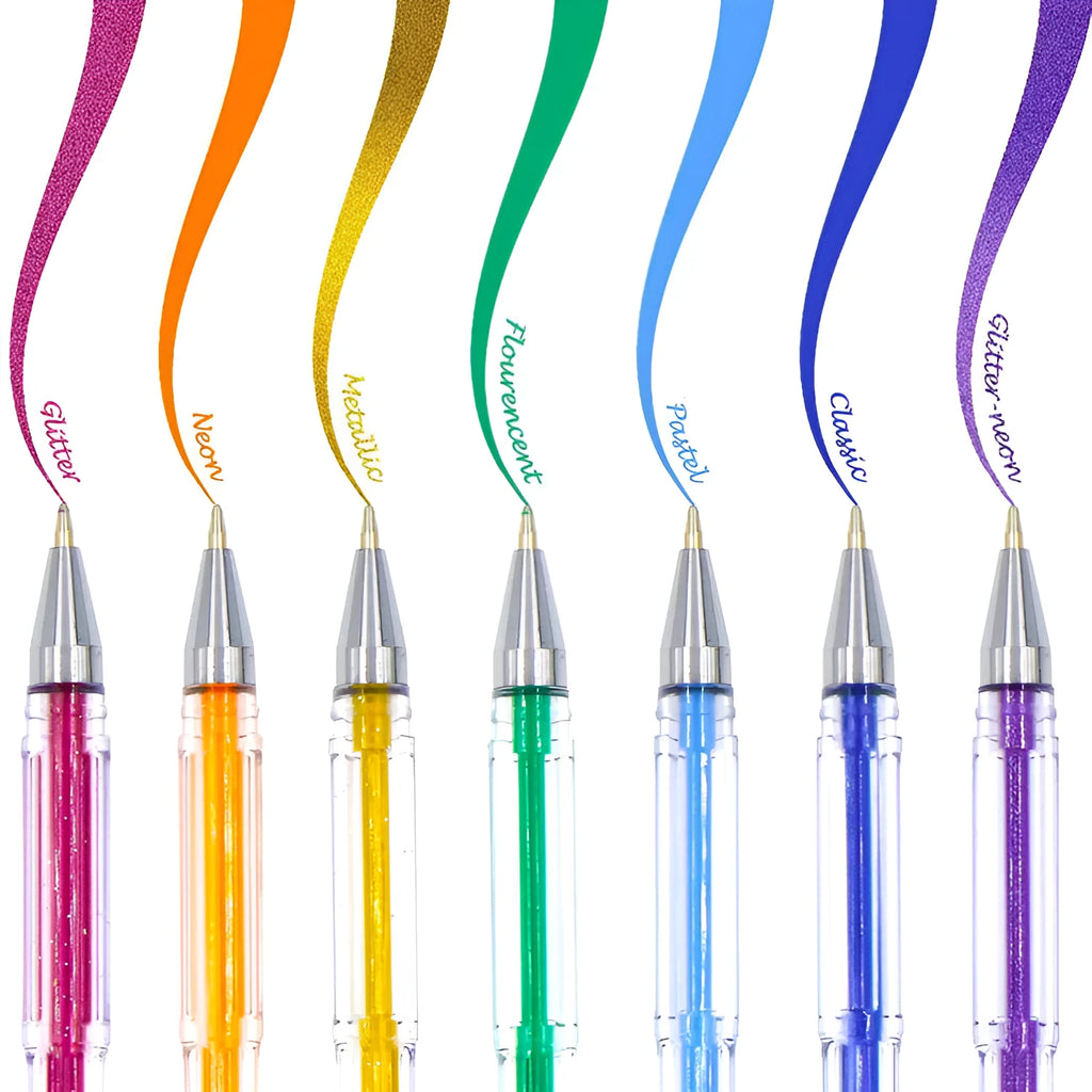 100 colour gel pen set with plastic barrels, 15cm long with 0.5-1mm tip options for watercolour effects