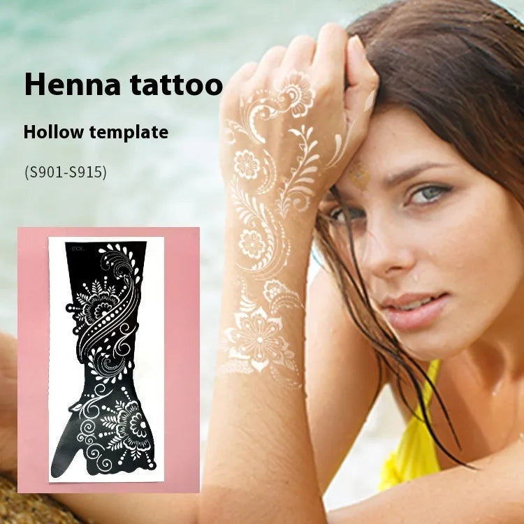 Geometric hollow template tattoo sticker with machine-cut edges and three-dimensional paper carving texture