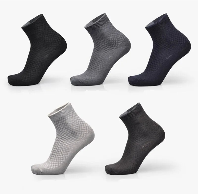 Men's bamboo fibre socks showing small square pattern in one of five available colours.