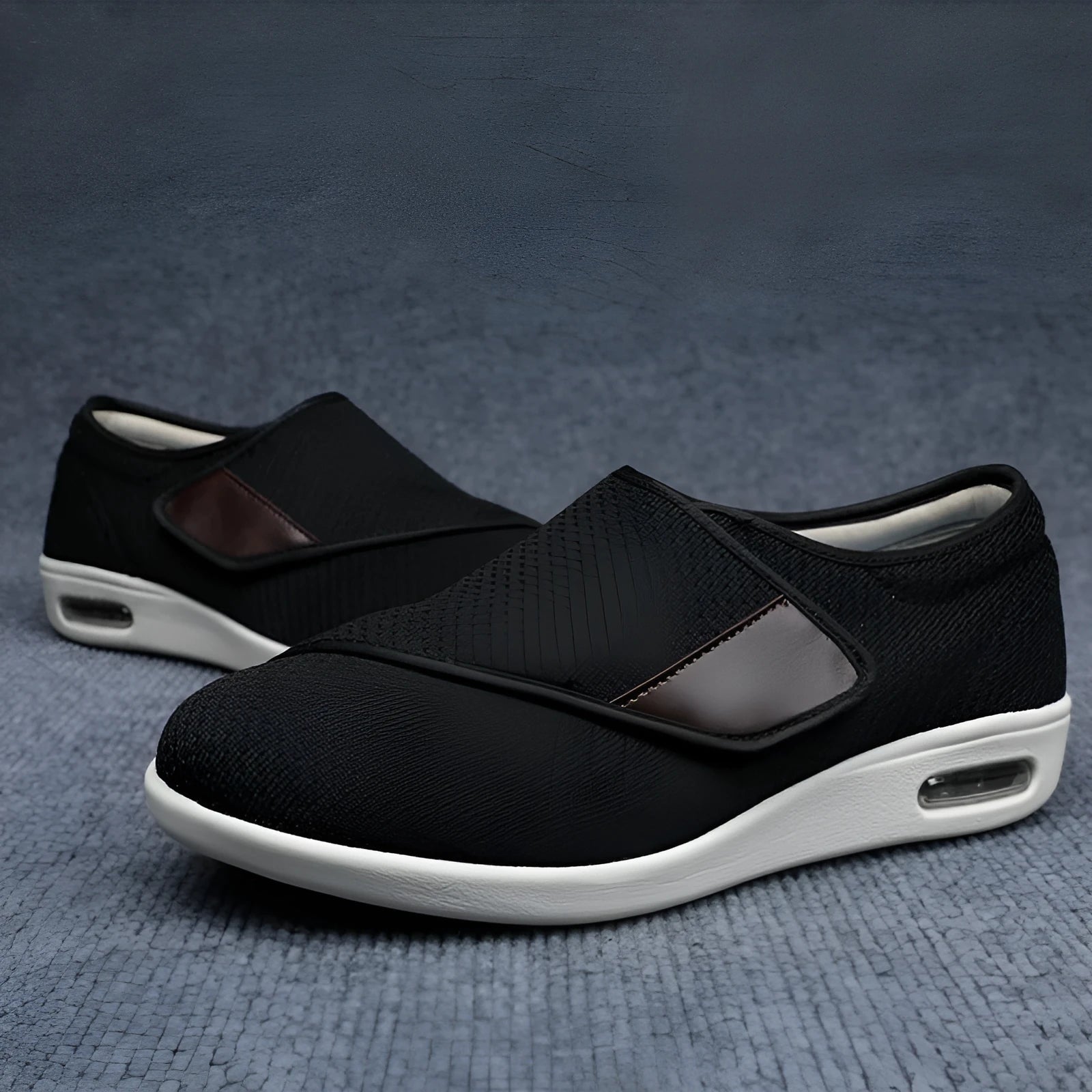 Beige leisure shoe with a velcro strap closure and a rounded toe, shown on a neutral background
