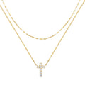 S925 sterling silver double layer cross pendant necklace with diamond treatment in gold colour
