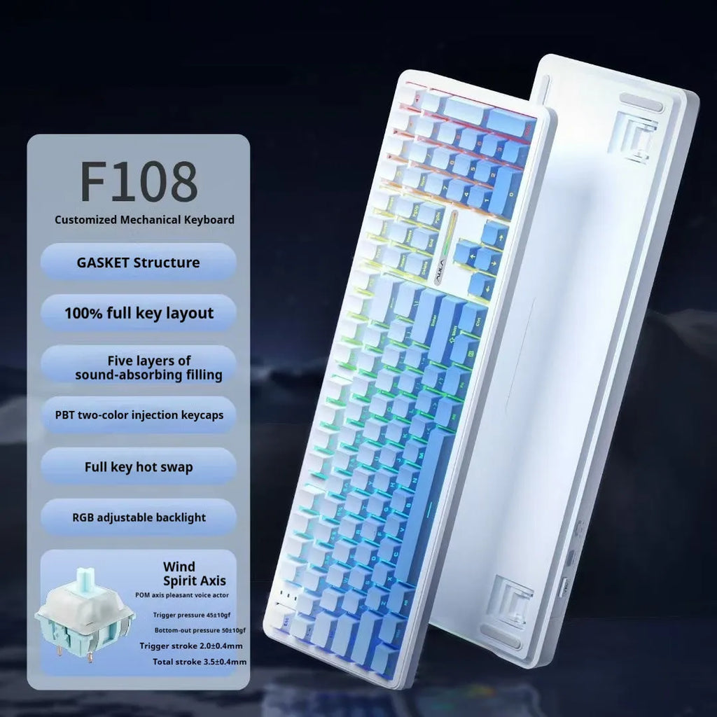 Tarantula F108pro wireless mechanical keyboard with RGB lighting and hot-swappable switches