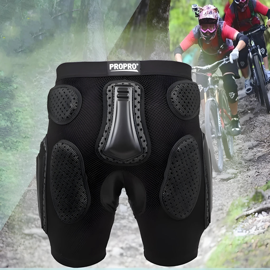 Black cycling hip protection pants for mountain biking and road cycling safety