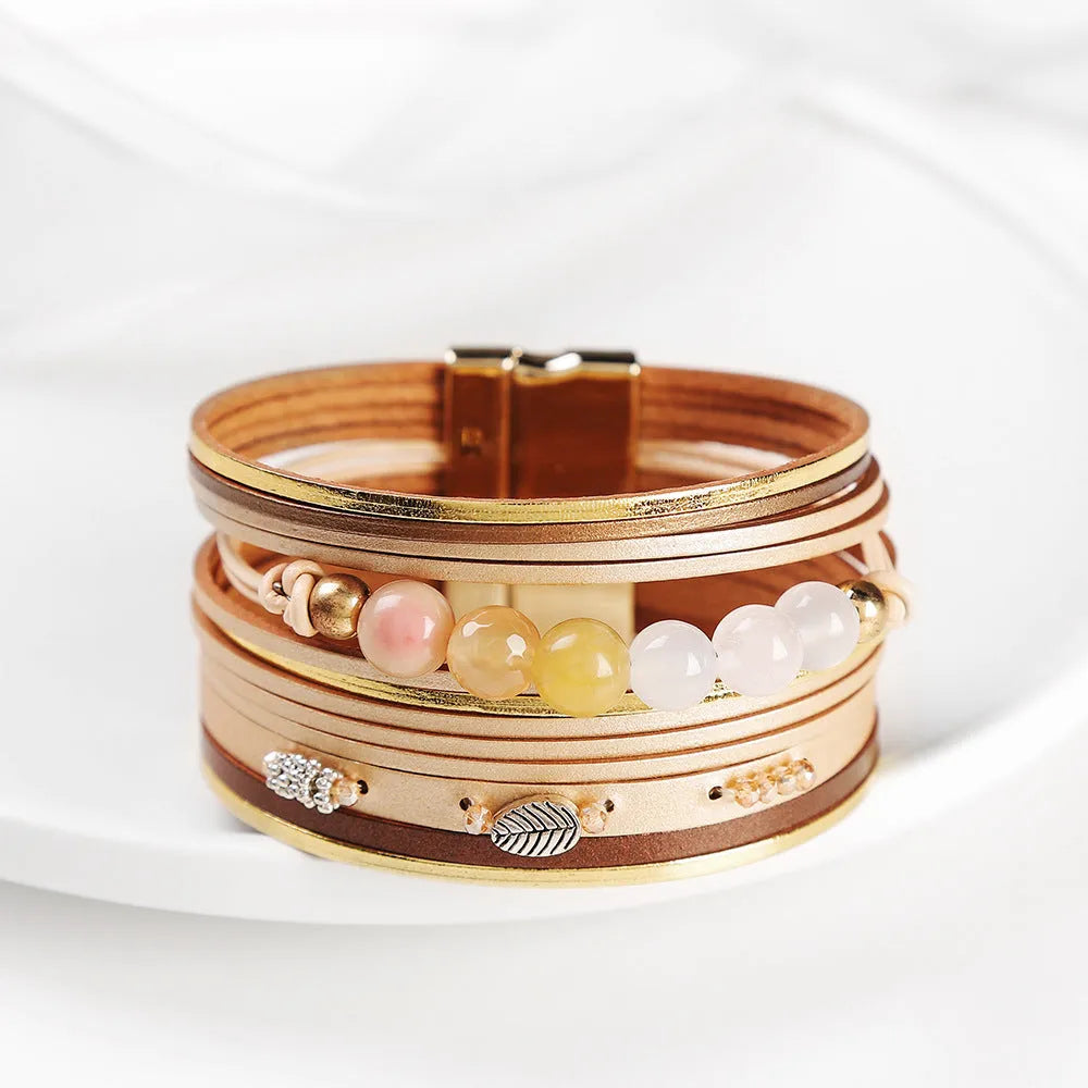 Original baroque freshwater pearl woven girls' bracelet in leather with geometric ingot centrepiece