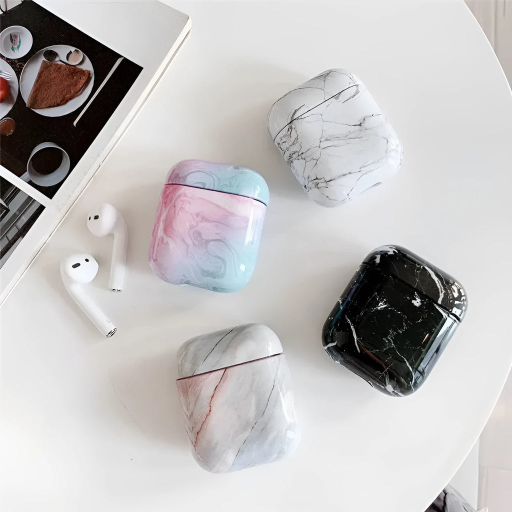 White marble pattern hard PC protective cover for Apple AirPods charging case