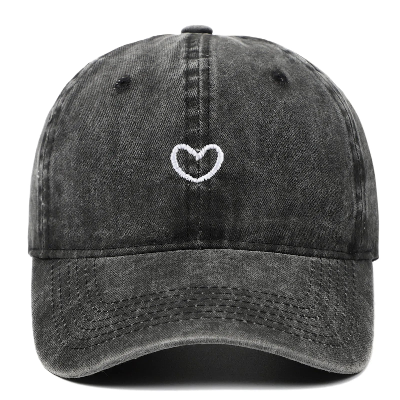 Cotton baseball cap with embroidered love heart design in adjustable size