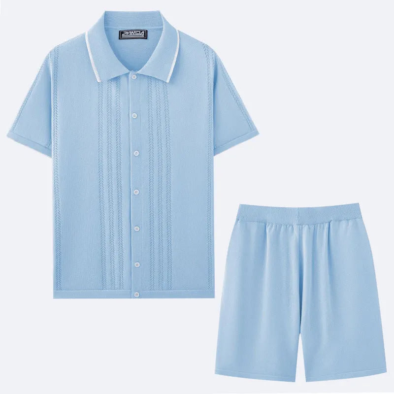 Business casual knitwear set with short sleeve top and matching shorts in Tencel viscose fabric